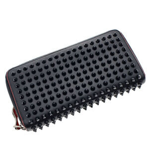 Christian Louboutin Round Zip Long Wallet Leather Black Red Studs